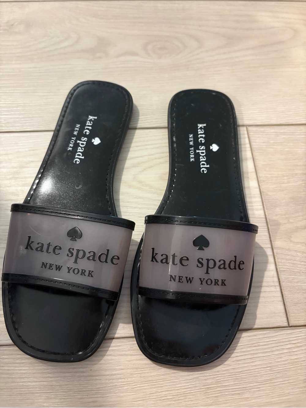 kate spade Black and Translucent Logo Slide Sandals